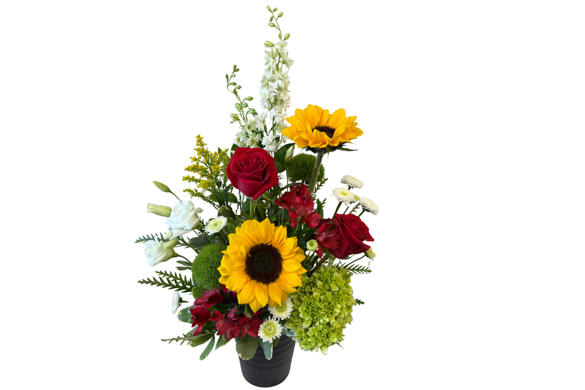 Sunflower and roses arrangment