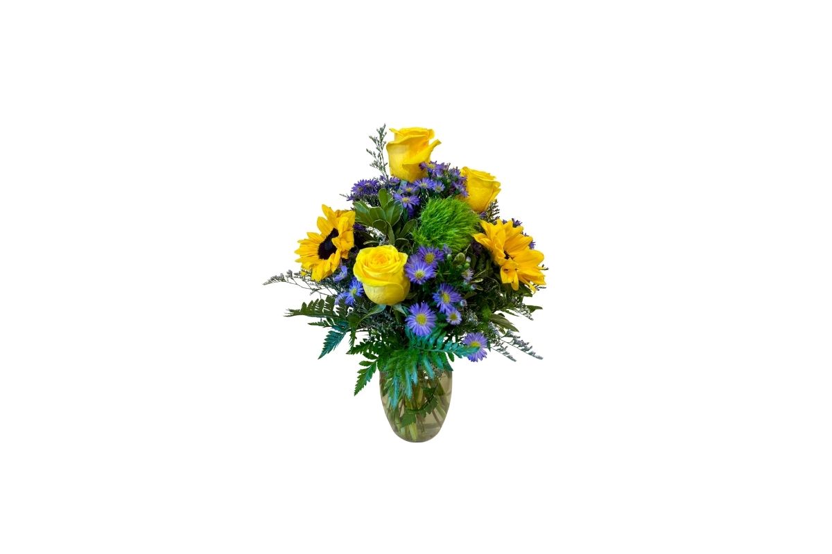 Yellow and purple flower arrangement Denton TX