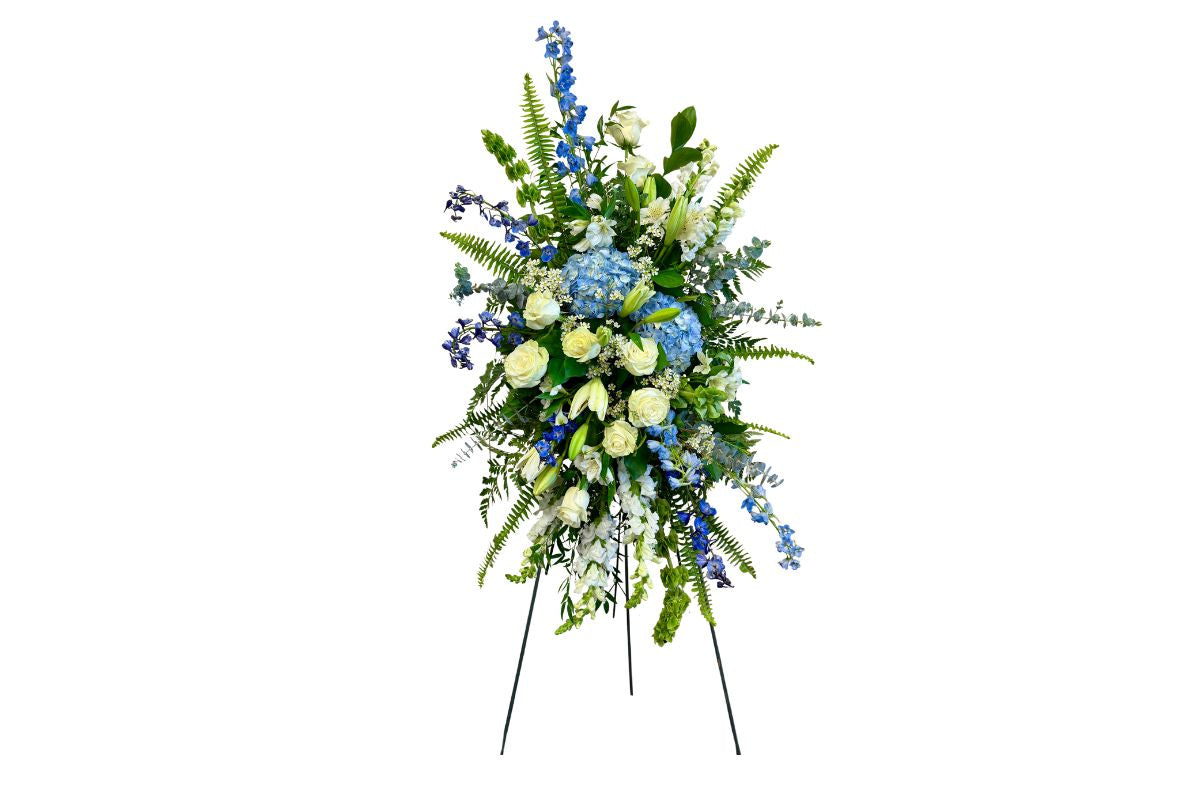 Blue and White funeral spray Denton Texas