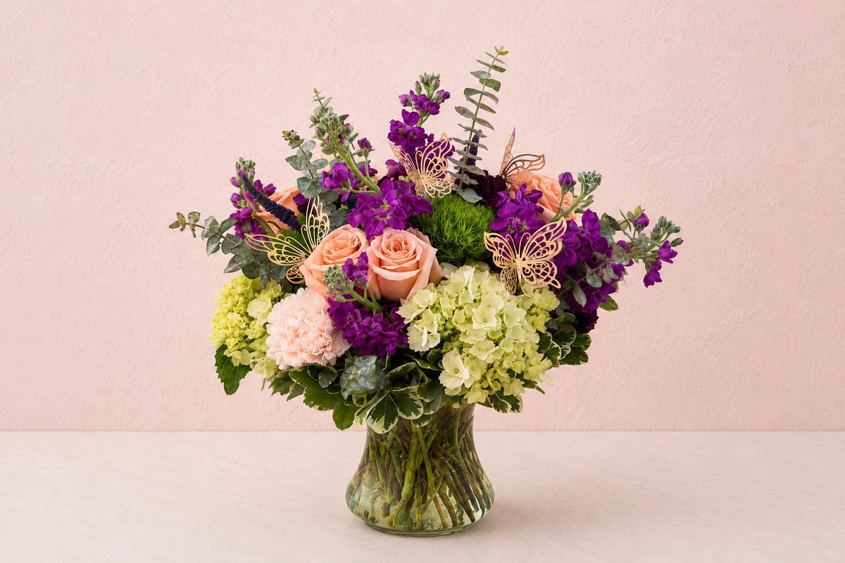 Butterfly and Rose Flower Arrangement in Denton Texas