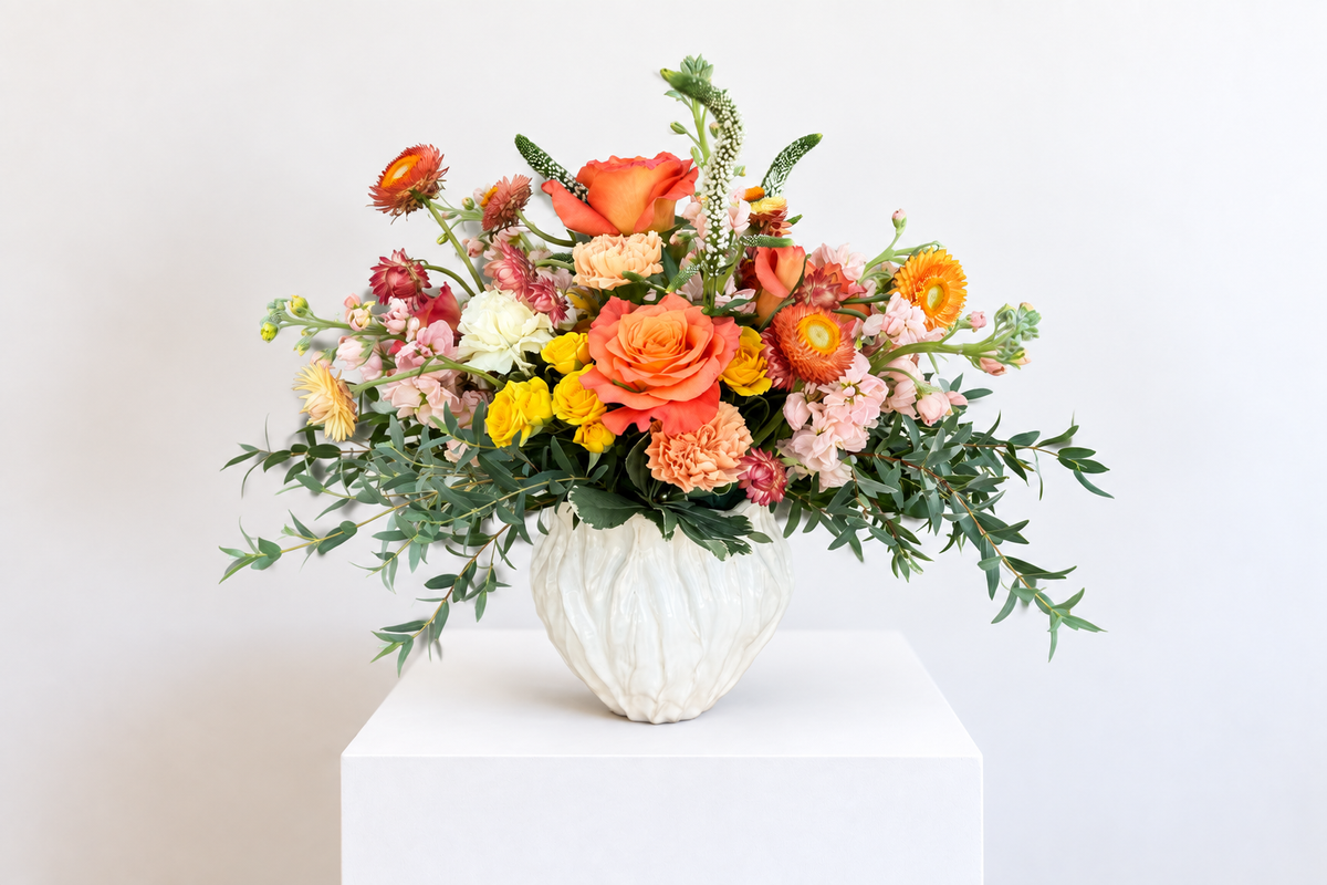  Orange Roses in Ceramic Vase Denton Florist, TX