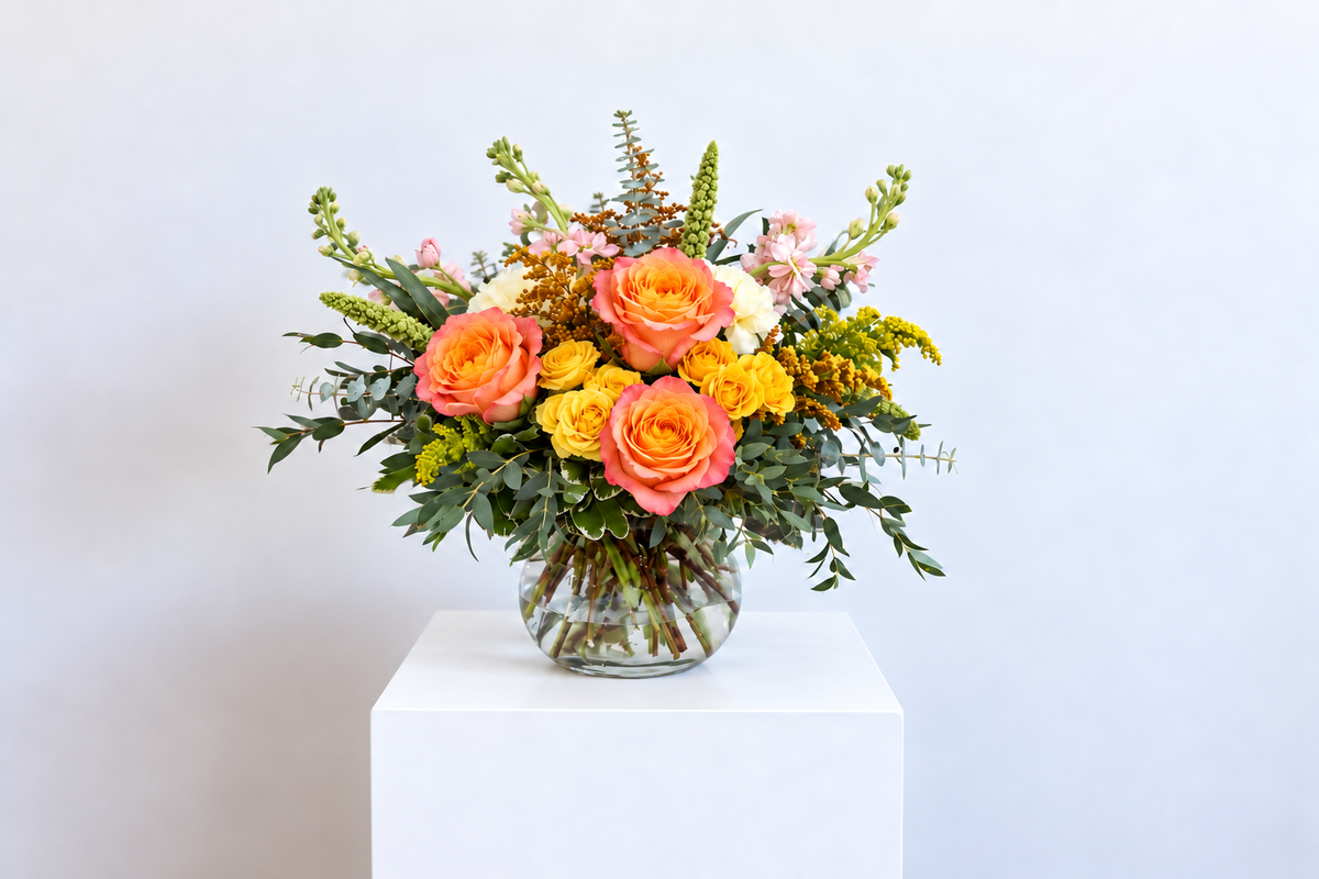 Orange and yellow roses at Denton Florist, Texas