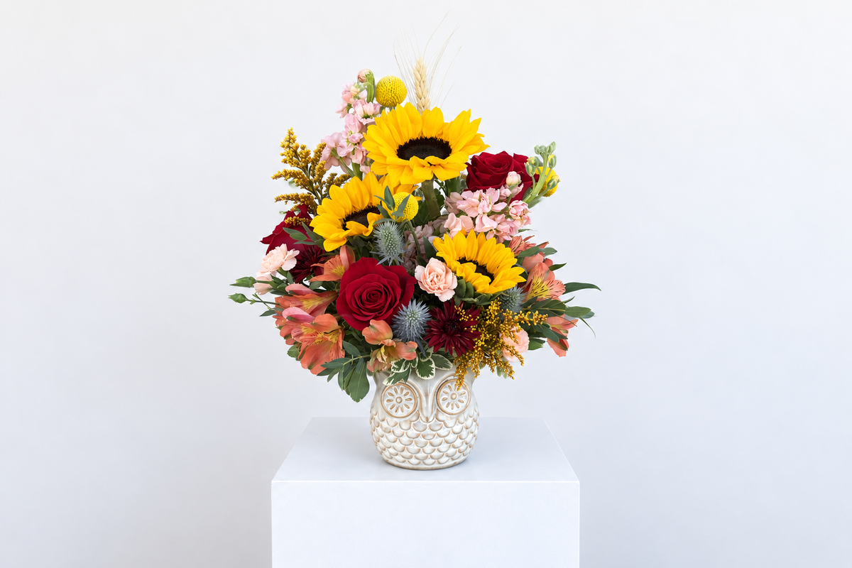 Owl Sunflower and Rose Arrangement Denton Florist, Texas
