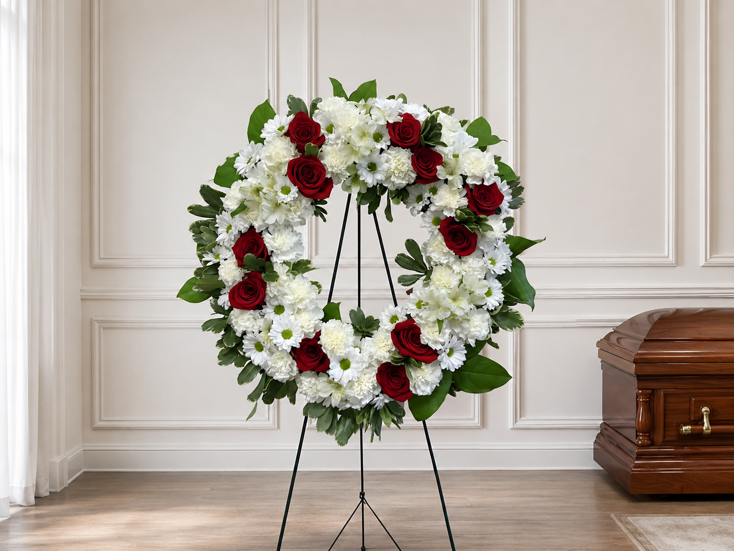 Red and White Sympathy Wreath Denton Texas