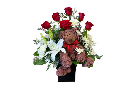 Teddy Bear and Roses Arrangement Denton Florist