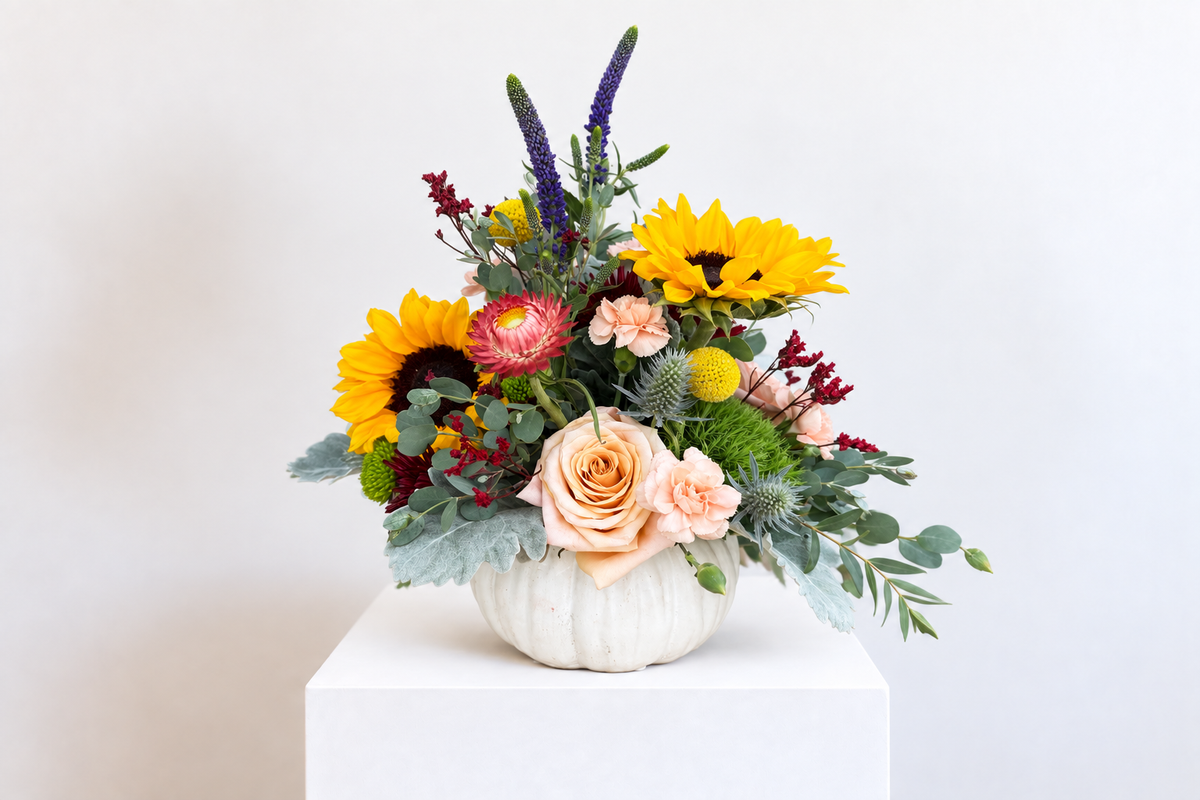 pumpkin flower arrangement Denton Florist, Texas