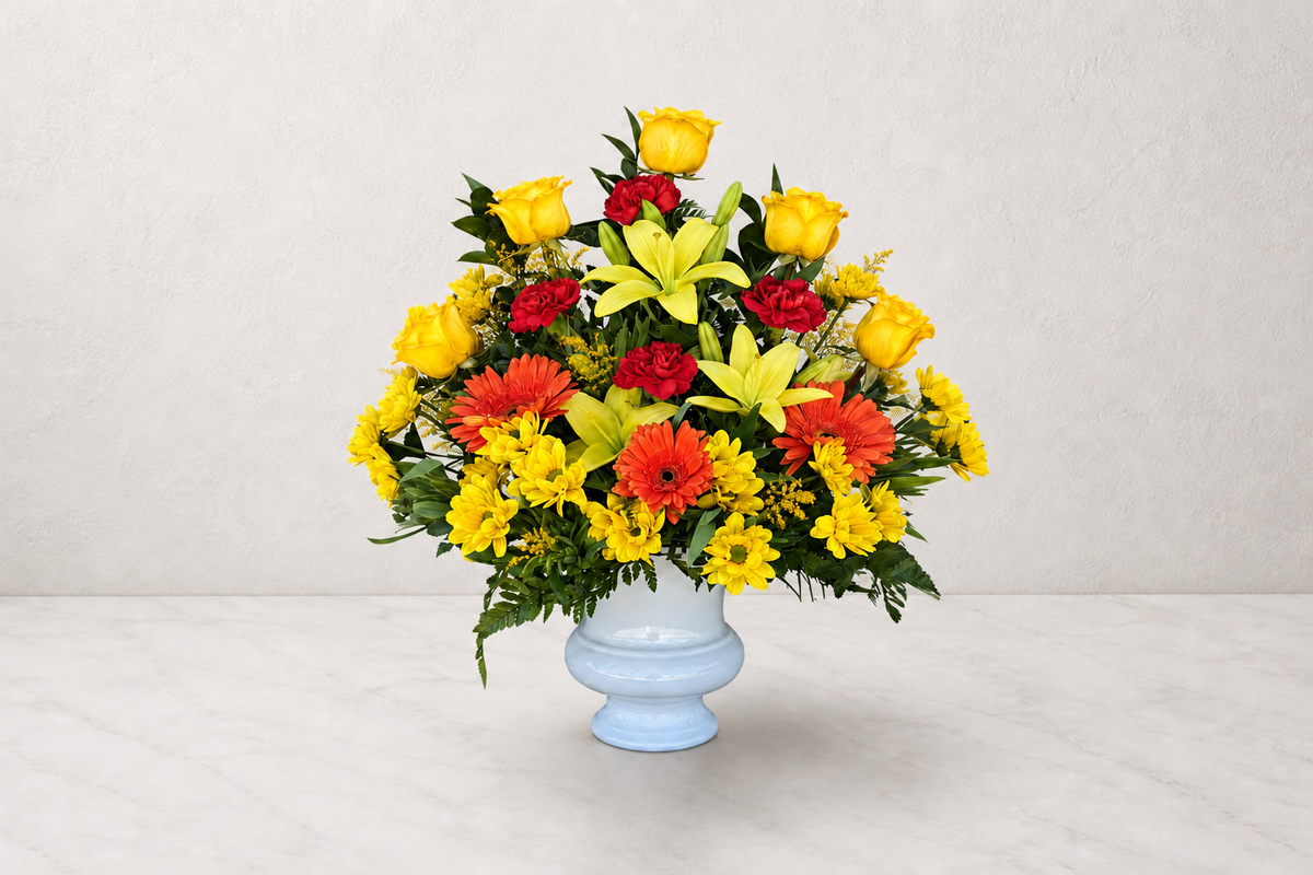 yellow and red sympathy arrangement Denton Texas